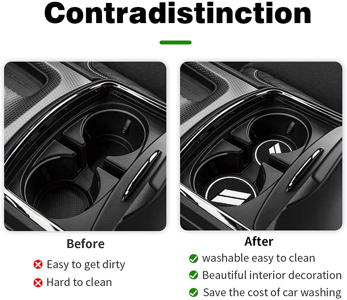 Custom Fit For 2015-2020 Dodge Challenger Cup Holder Insert & Center Console Shifter Liner Trim Mats, Dodge Challenger Interior Accessories Cup Door Center Console Liner (11Pcs, White)