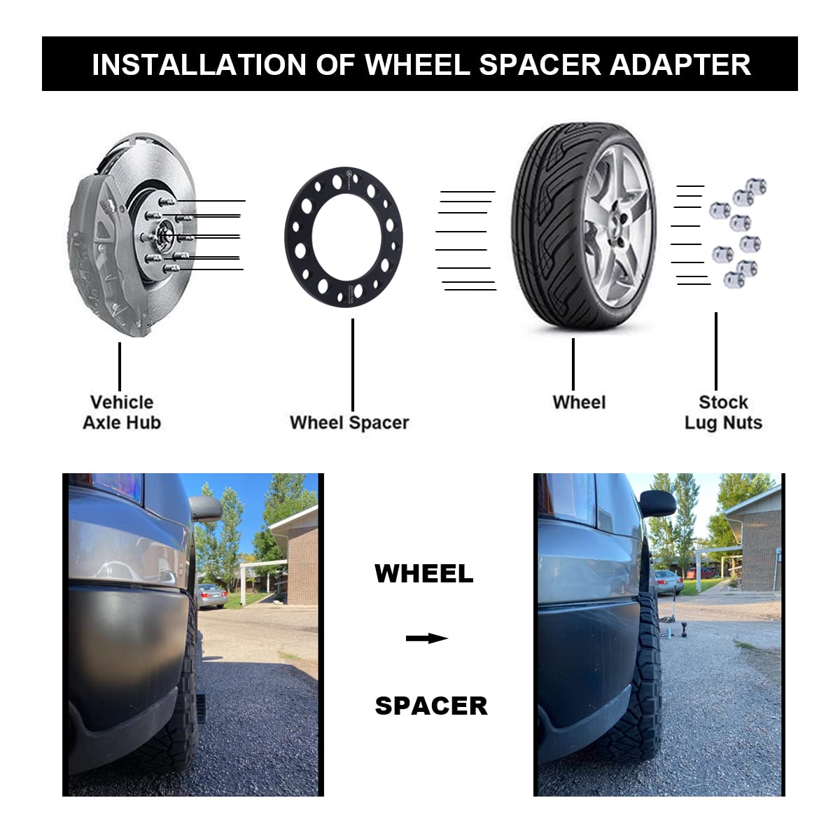 Vlaoschi Black 8 Lug 8X200 8X210 Wheel Spacers 1/2 Inch Compatible With Chevy-Gmc-Ford-Ram 2011-2023 Silverado/Sierra Dually 350