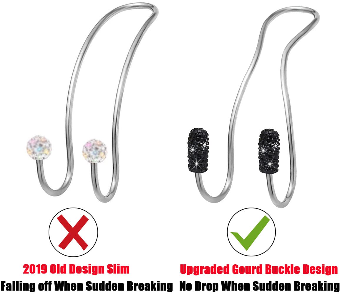 Mtgocha Bling Car Purse Hooks Car Bag Hooks, Cute Rhinestone Car Seat Hooks Hanger, Universal Car Headrest Hook For Purse Bag Metal Car Purse Holder Hook, Bling Car Accessories - Black