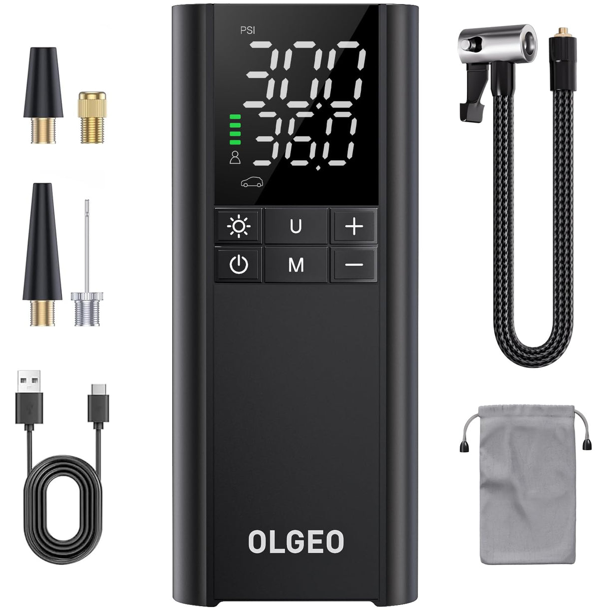 Olgeo Tire Inflator Portable Air Compressor, 170Psi Cordless Air Pump, 4X Faster Air Compressor With Pressure Detection, One Cli