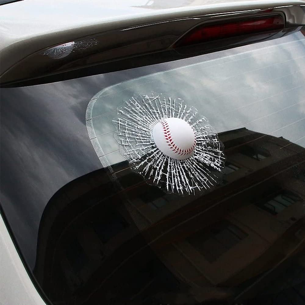 3D Prank Tricky Broken Glass Sticker Car Window Ball Hits Self Adhesive Funny Car Stickers (Baseball)