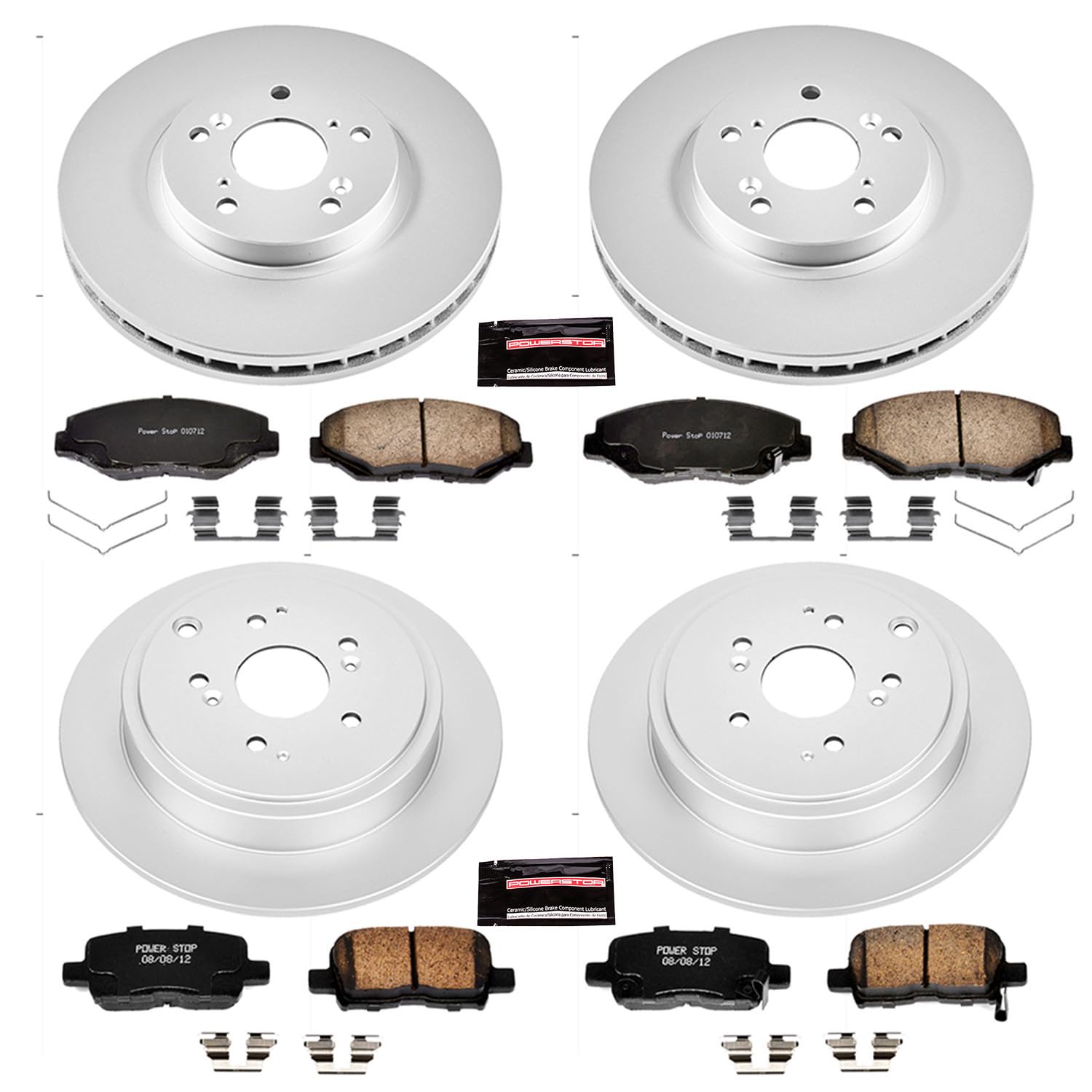 Power Stop Crk2303 Coated Brake Rotor & Ceramic Brake Pads- Front & Rear For Honda Pilot 2003-2008 [Model Specific]