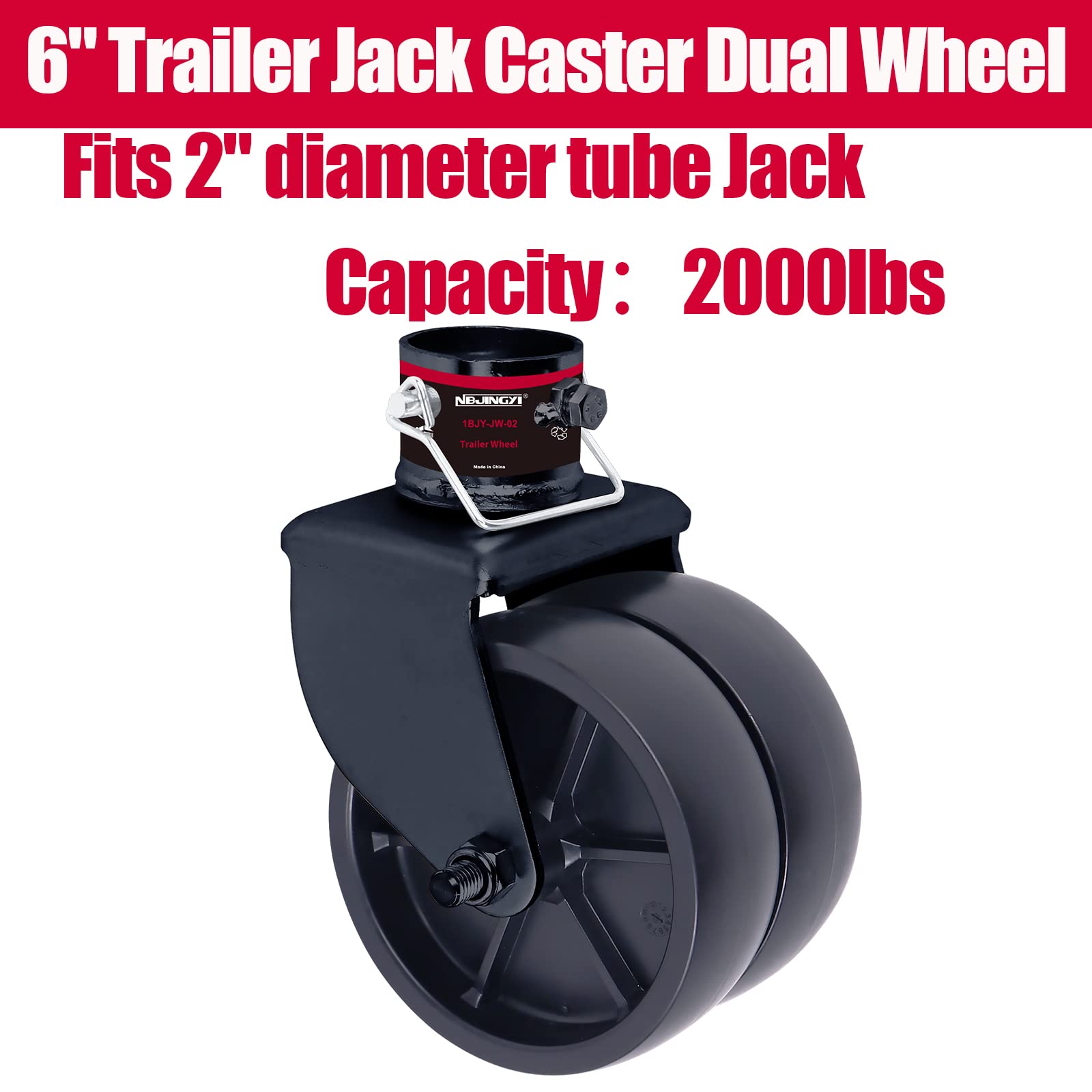Nbjingyi 6'' 2000Lbs Dual Trailer Swirl Jack Caster Wheel With Pin Fits Any Jack Better Soft Ground Roll Black