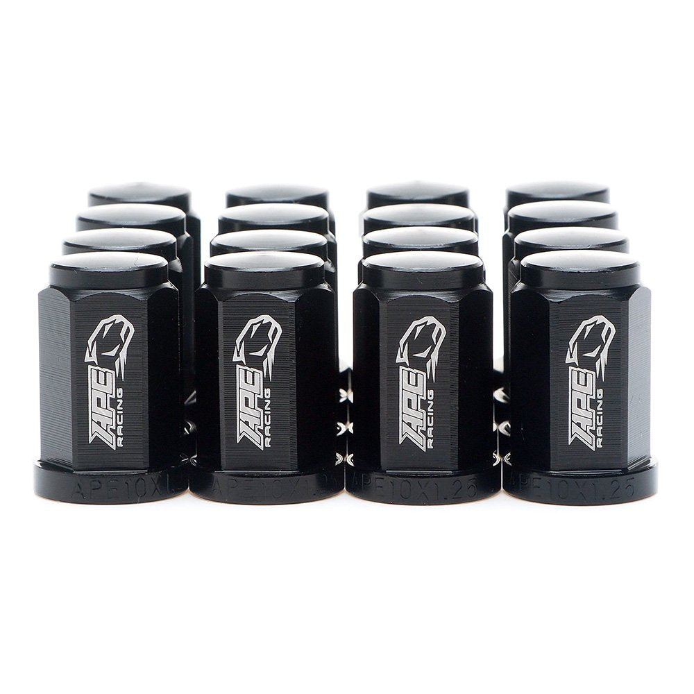 Black Flat Wheel Lug Nuts - APE RACING m10x1.25mm 17mm Hex Head Forged 7075-T6 Aluminum Flat Base Lugnuts (Pack of 16) for ATV Q