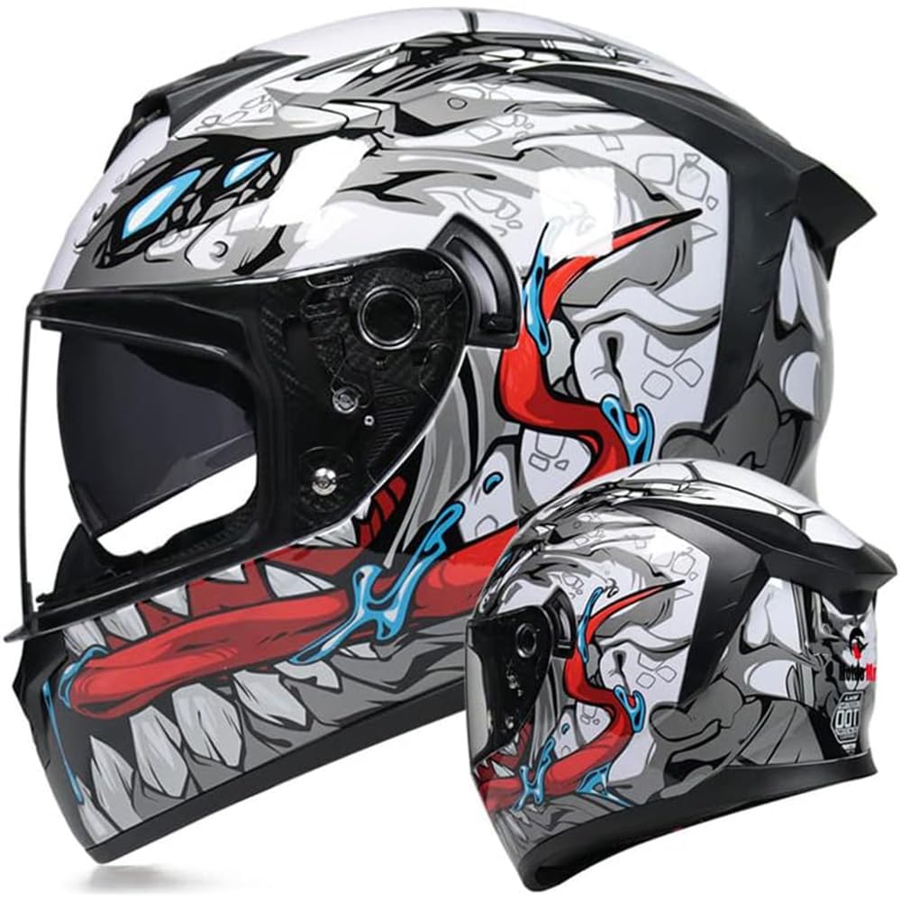 MotuoMr Unisex-Adult Full Face Motorcycle Helmet DOT Approved Motorbike Moped Street Bike Racing Crash Helmet with Graphic (Tran