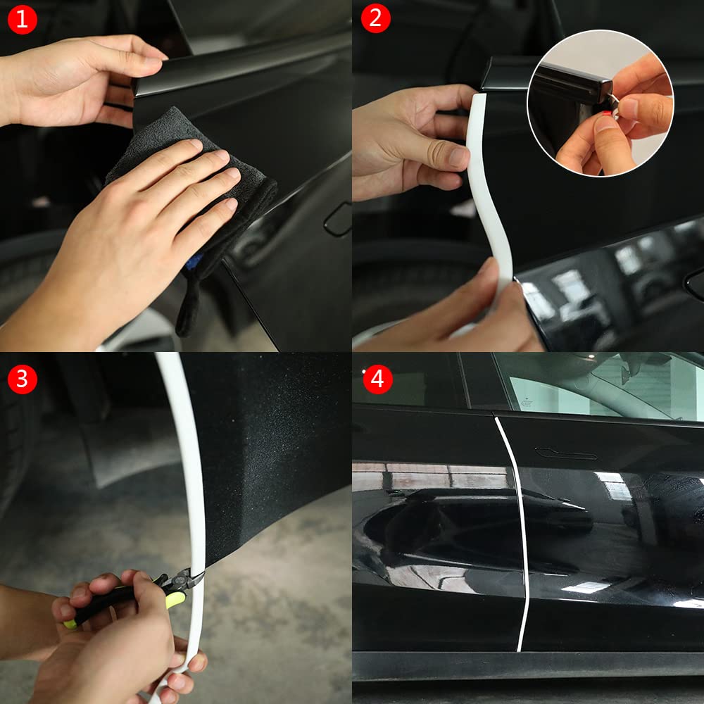 Winunite 32.8Ft(10M) Car Door Edge Guards White, Fit Most Vehicles, Self-Adhesive Pvc, Fade-Resistant, U-Shaped Automotive Trim