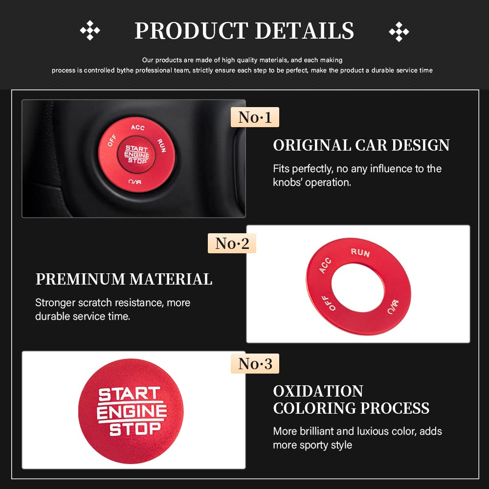 LECART Red Start Engine Stop Button Cover Stickers for Jeep Wrangler JL JLU Gladiator JT 2020-2022, Aluminum Ignition Button Stickers