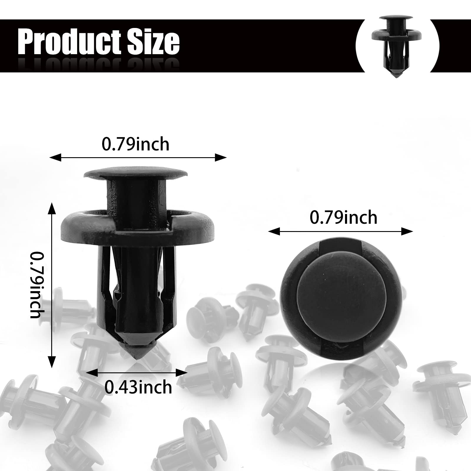 stymart 20Pcs Black Front Bumper Push-Type Retainer Clips, 10mm Fender Liner Fasteners Compatible with Honda CR-V Accord Civic Acura