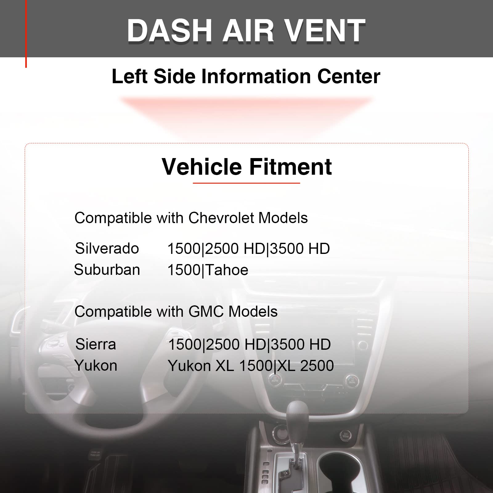 A-Premium Left Driver Information Center Control Panel Air Vent with Botton Compatible with GMC Chevrolet Silverado Sierra 2500 HD 3500 HD Suburban Yukon XL 1500 Tahoe 2007-2013 Pickup