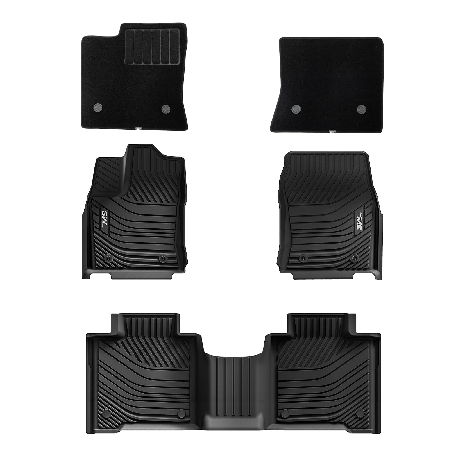 3W Floor Mats & Front Carpets Fit 2022-2025 Toyota Tundra (Only For Crewmax Cab), Custom Fit All-Weather Tpe Front & Rear Row Fl