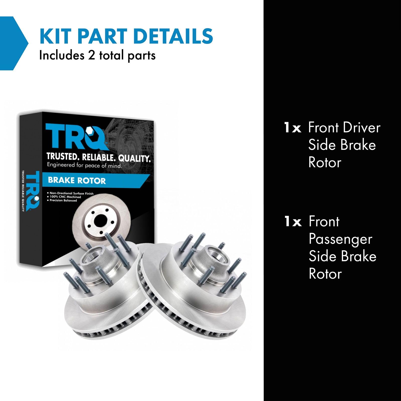 Trq Front Brake Rotors Set Vented Compatible With 2003-2004 Ford Excursion F-250 Super Duty F-350 Super Duty