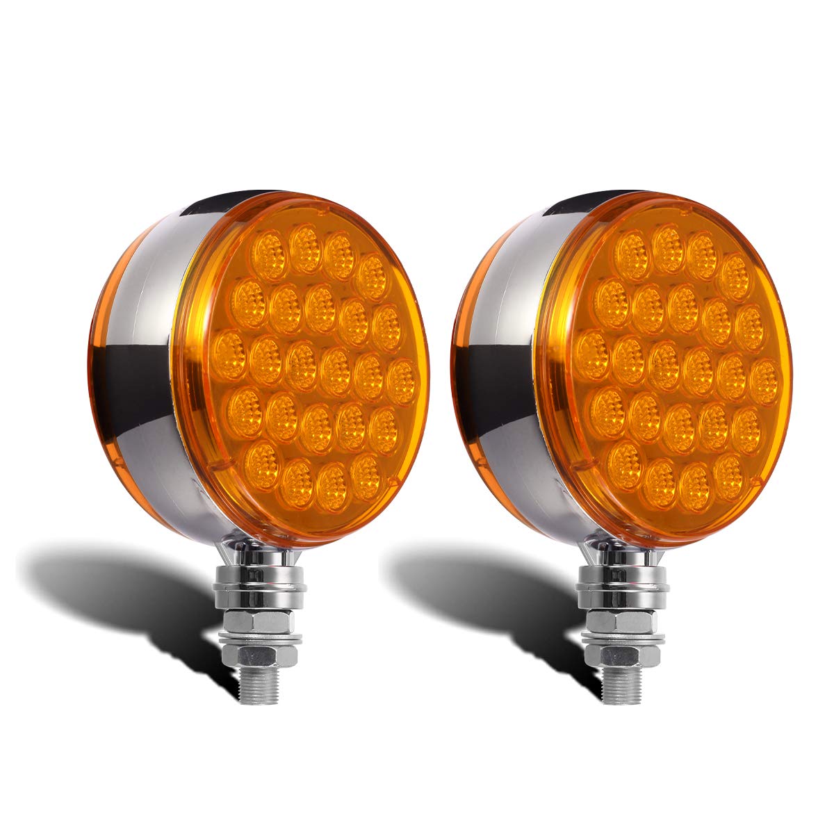 Partsam 2pcs Round Double Face Amber 48LED Pedestal Fender Rear Turn Signal Parking Lights Post Mount, Dual-face Led Marker Trai