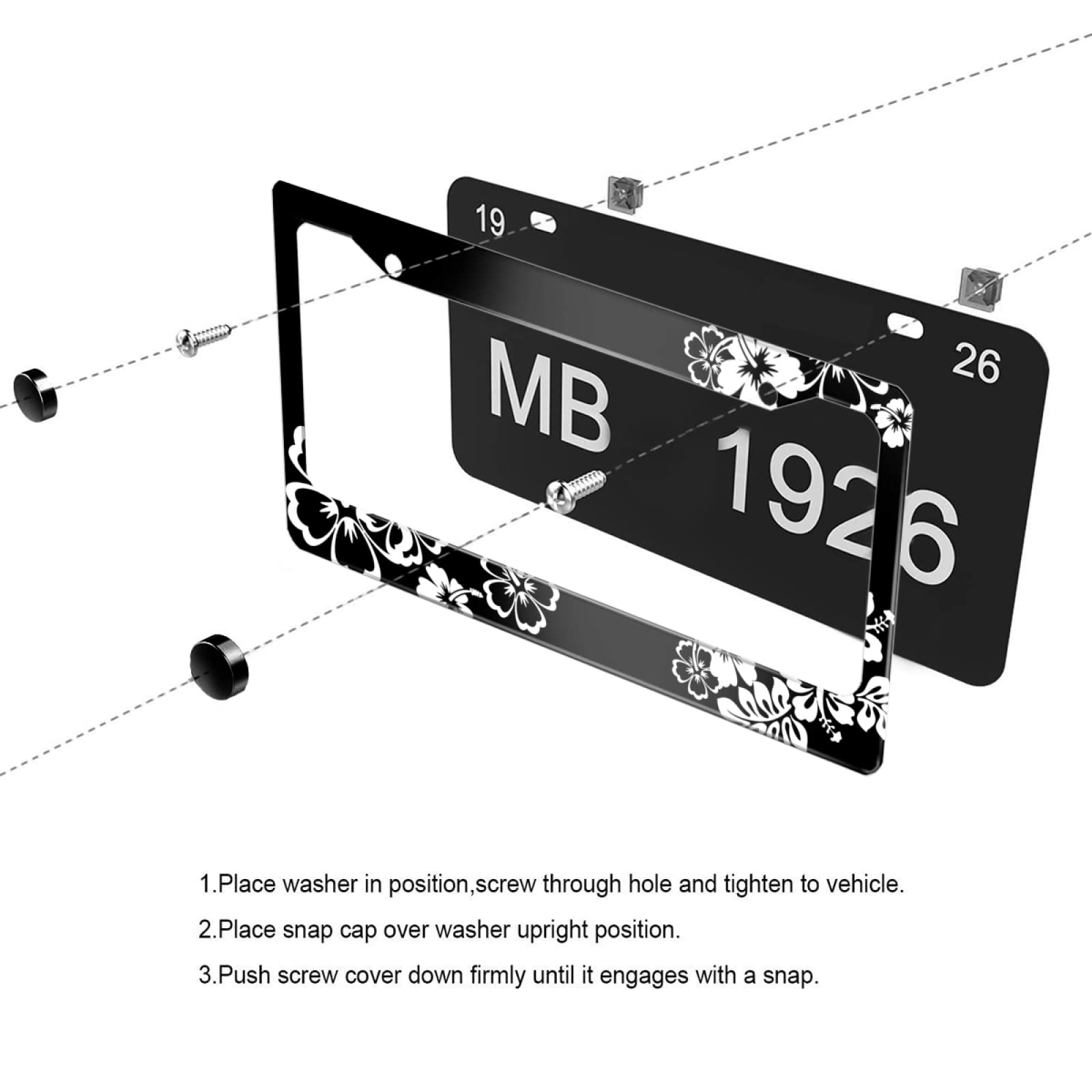 Personalized License Plate Frame Beautiful Hibiscus Flowers Stainless Steel License Plate Holder Accessory Decorative 2 Holes An