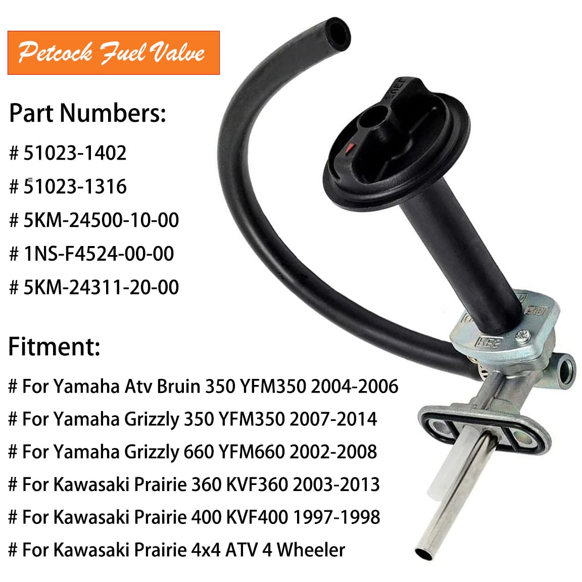 Earlyred Fuel Valve Petcock And Lever Screw For Yamaha Grizzly Bruin Yfm 350 660 Fuel Tank Switch Valve And Lines For Kawasaki Prairie Kvf 360 400 5Km-24500-10 51023-1402 51023-1316