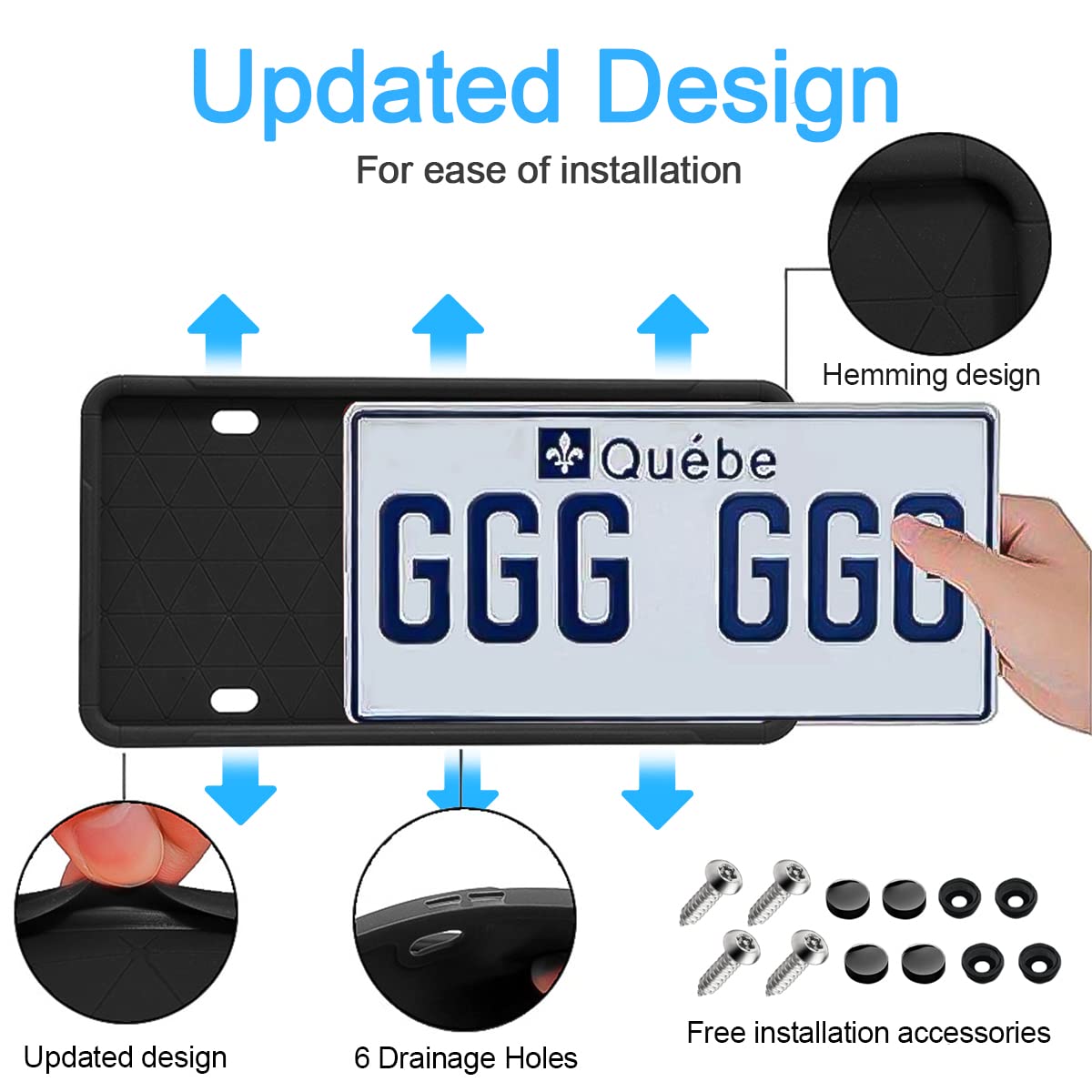 Black Silicone License Plate Frame With Drainage Holes, Universal Us Car License Plate Bracket Holder. Rust-Proof, Rattle-Proof,