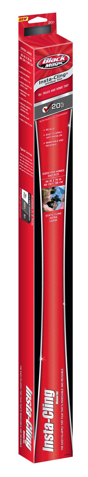 Black Magic Insta-Cling 20% Vlt Tinted Window Film, Reusable Car Window Tint, Privacy Film, Stick-On Auto Tint Kit, 26 Inches X