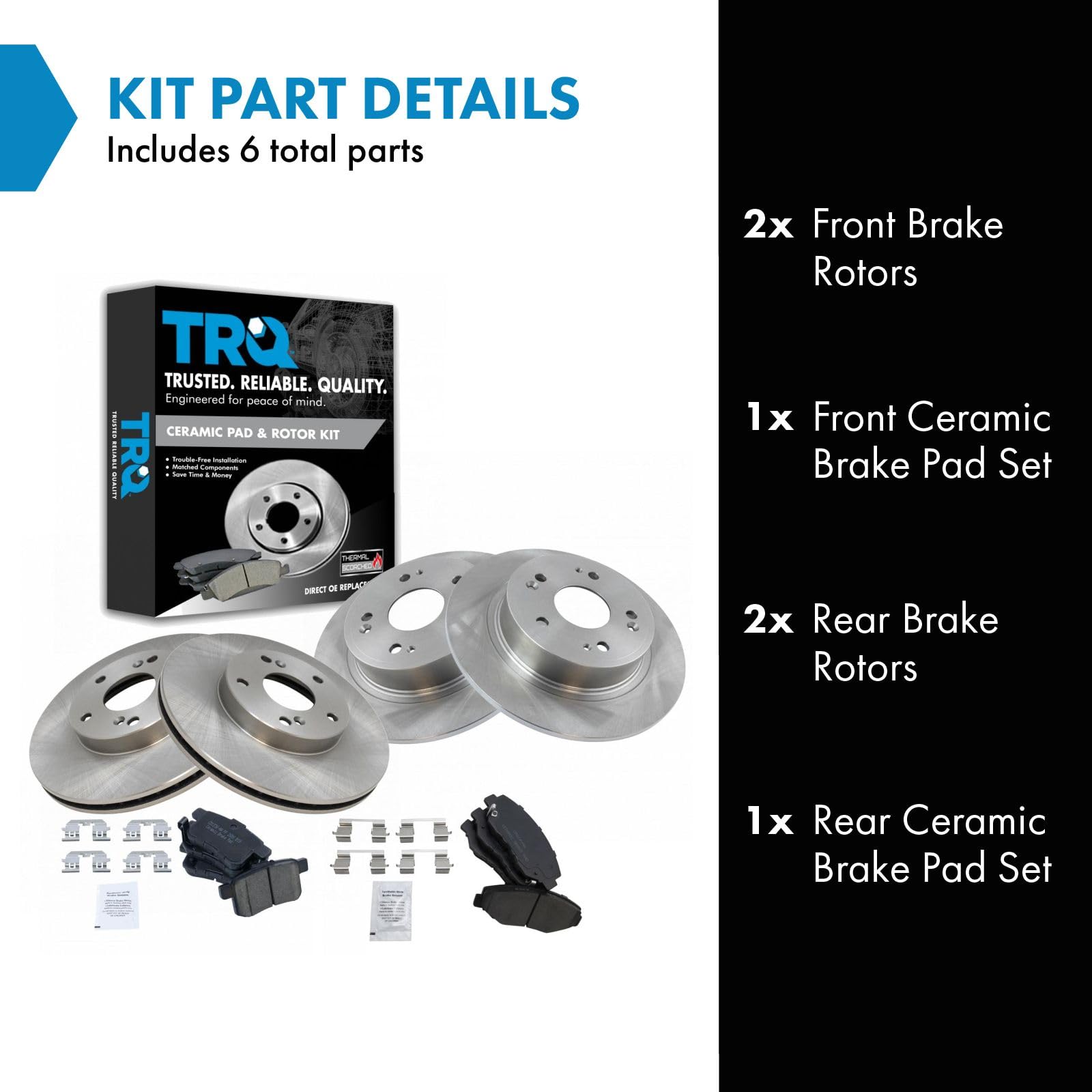 Trq Front And Rear Brake Pad & Rotor Kit Brake Pads Brake Rotor Ceramic Compatible With 2008-2017 Honda Accord