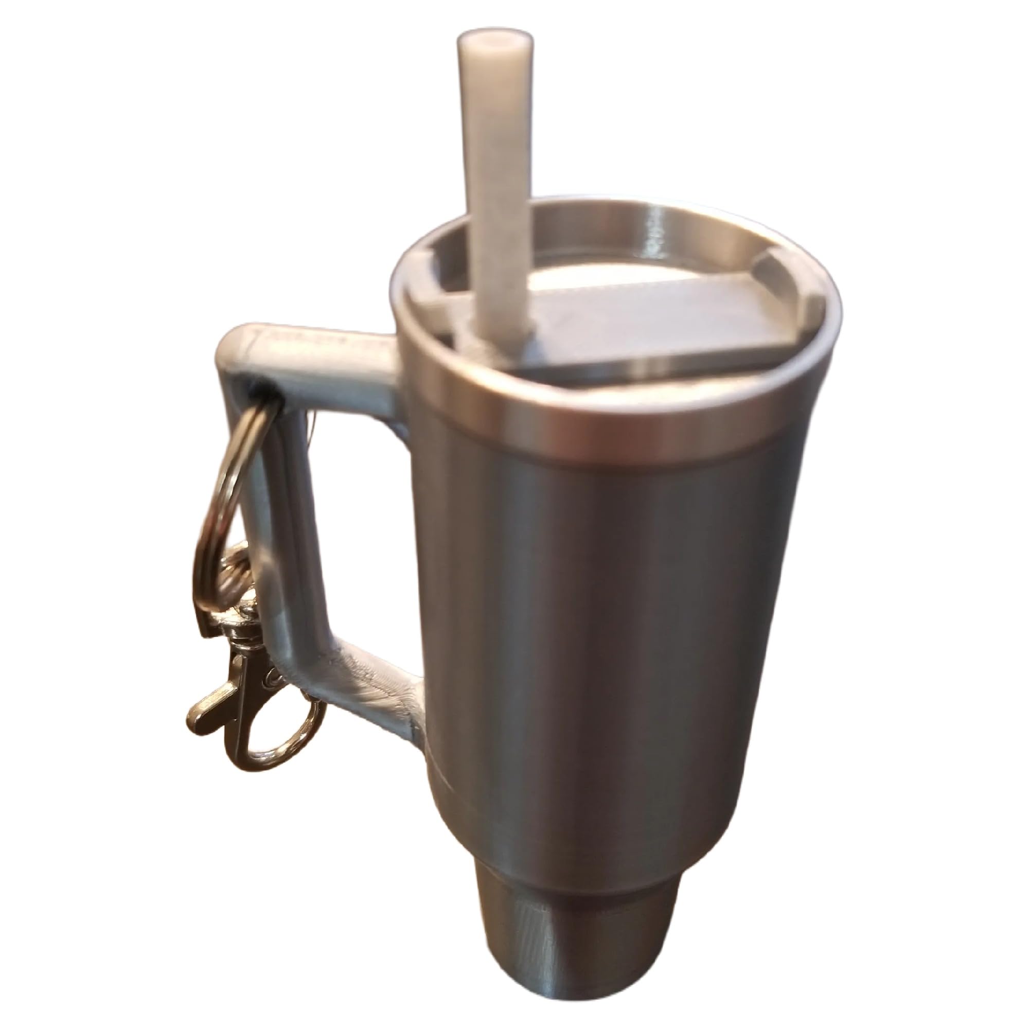 Miniature Stanley Tumbler Cup Replica Keychain - 3D Printed Desk Accessory (Shiny Silver)