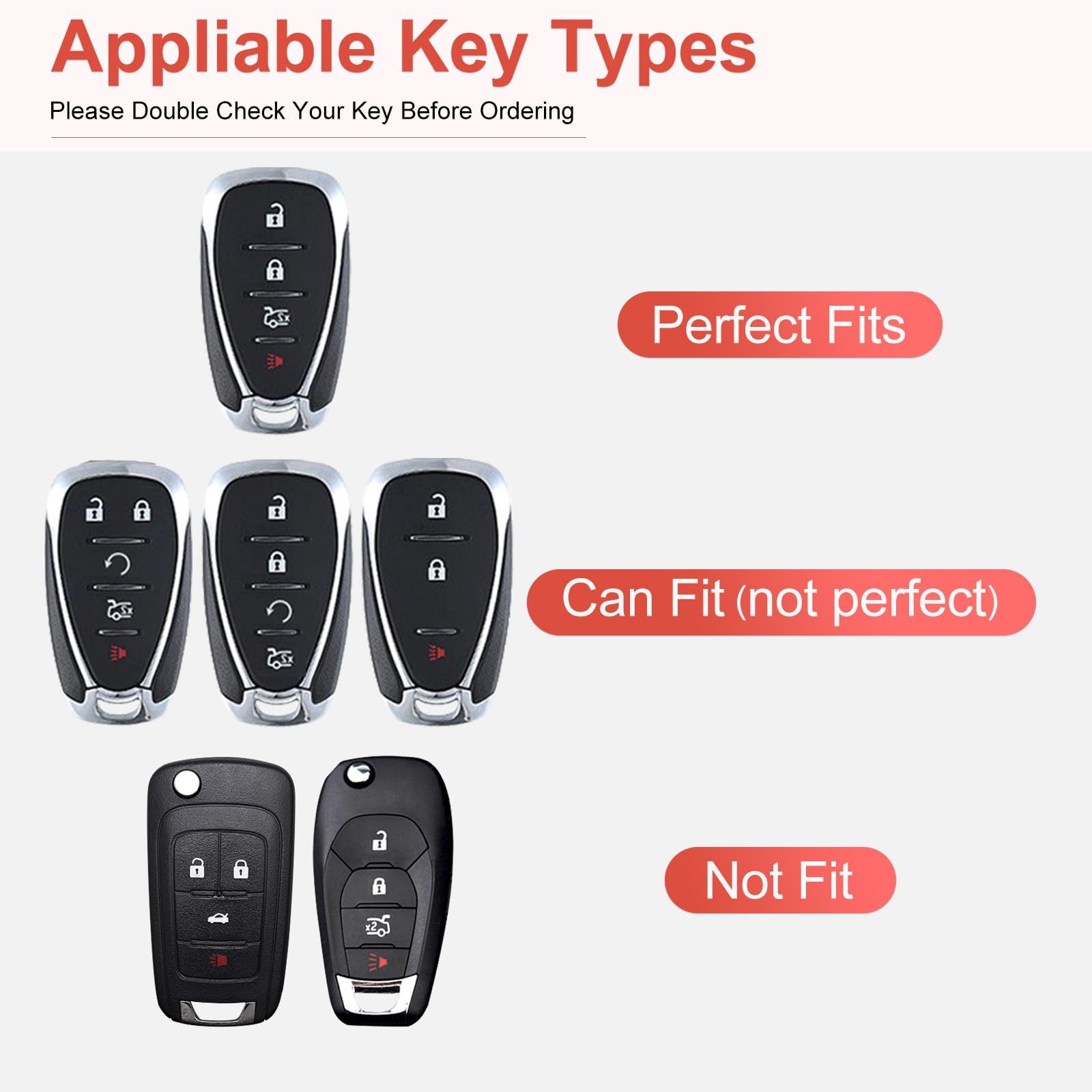 Ruabiban For Chevy Chevrolet Key Fob Cover With Keychain, Pink Leather Key Case Protection Shell Fit For Equinox Malibu Cruze Ca