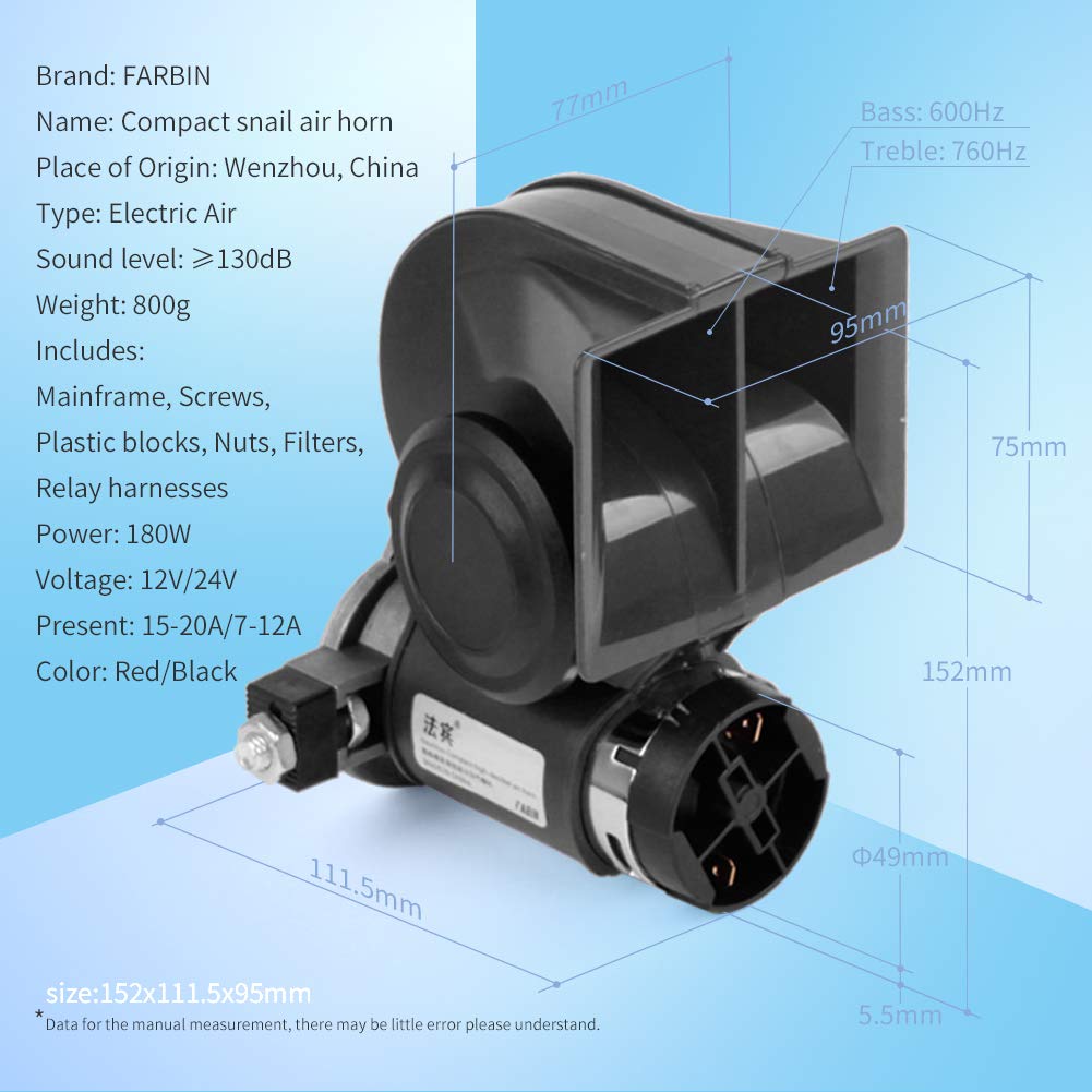 Farbin Train Horn For Truck 12V 150Db Loud Car Horn Snail Air Horn With Relay Harness For Any Vehicles