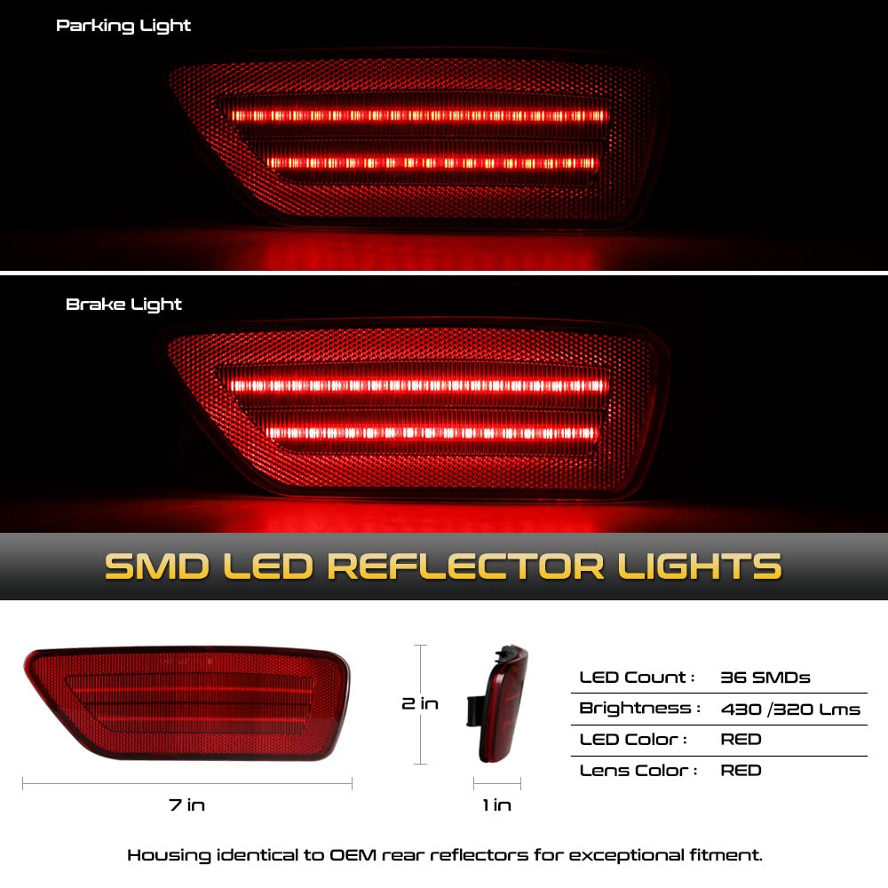 Vipmotoz [Dual Function]Full Led Rear Bumper Reflector Brake Lights Compatible With 2011-2021 Grand Cherokee Compatible With Dodge Journey 11-17 Compass Chrome Housing Clear Lens Pair Set