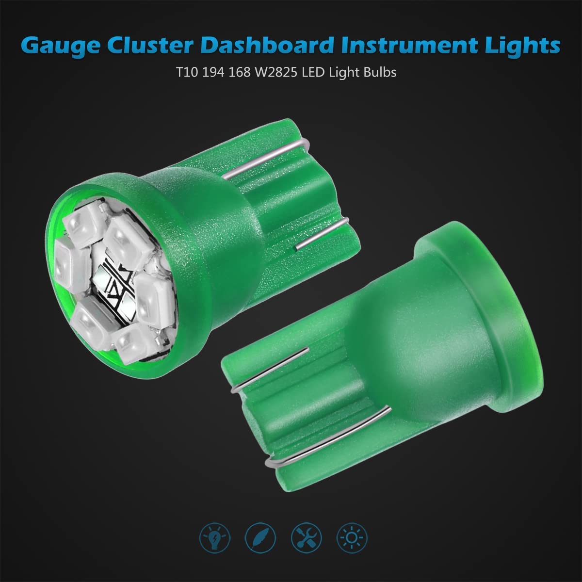 Partsam T10 194 168 Led Dash Instrument Light Bulbs Green With Twist Lock Socket, Super Bright T10 Instrument Panel Gauge Cluste