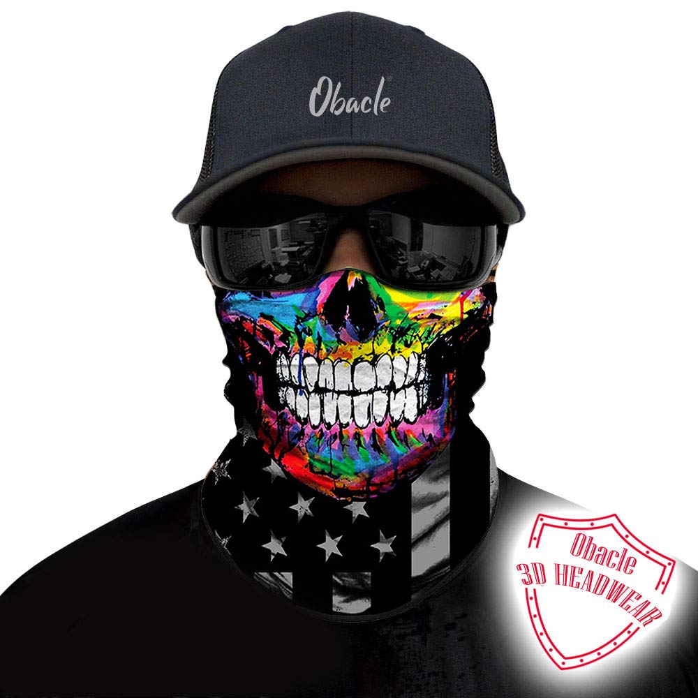 Obacle Skull Face Mask Half Sun Dust Wind Protection, 3D Tube Mask Seamless Durable Face Mask Bandana Skeleton Face Mask Motorcy