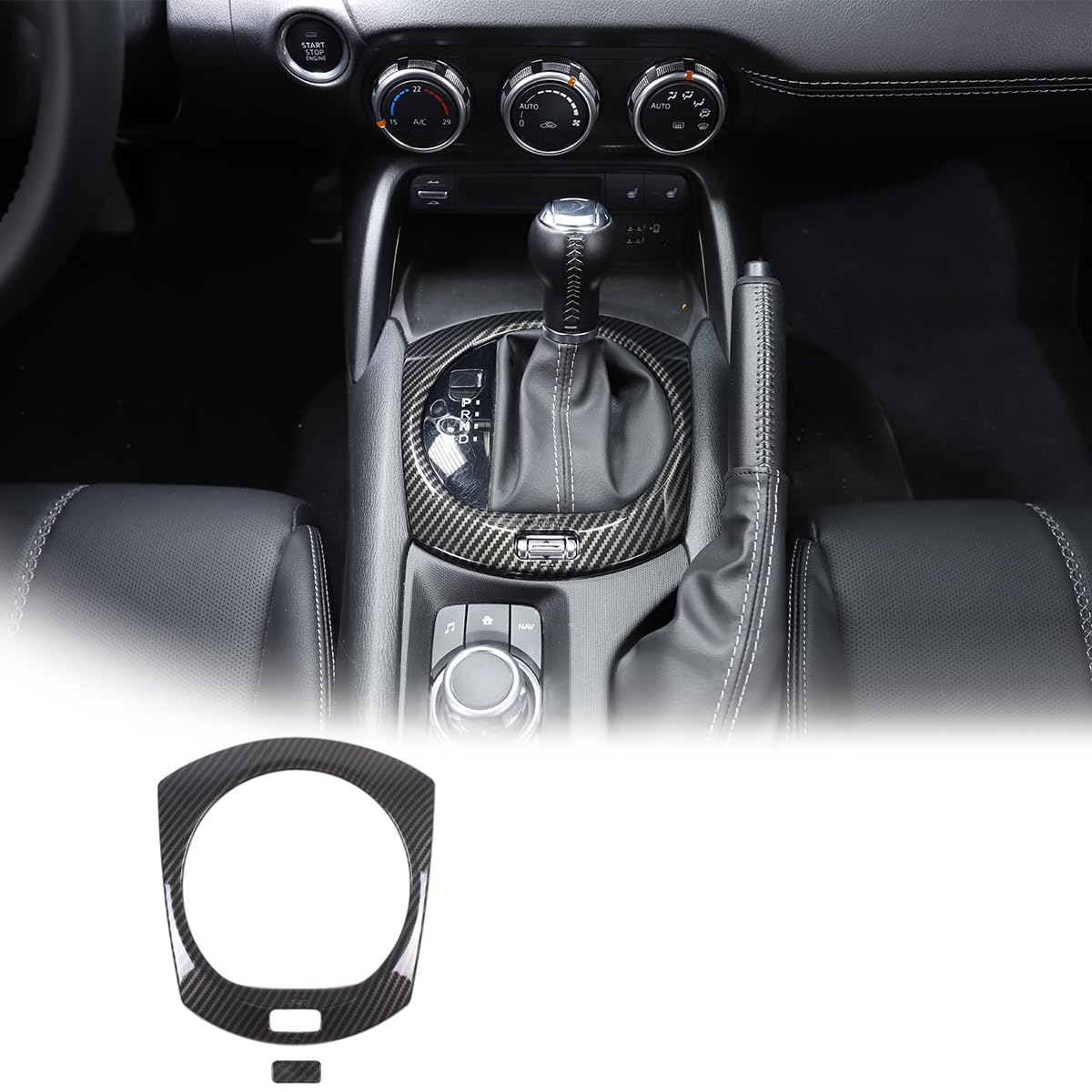 Car Interior Gear Shift Frame Trim Sticker For Mazda Mx-5 Nd 2015-2023 Center Console Panel Trim Cover Interior Accessories (Carbon Fiber)