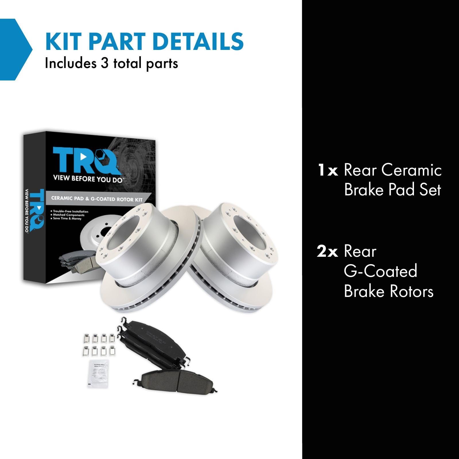 Trq Rear Brake Pad & Rotor Kit Brake Pads Brake Rotor Ceramic Vented Premium G-Coated Compatible With 2009-2010 Dodge Ram 2500 R