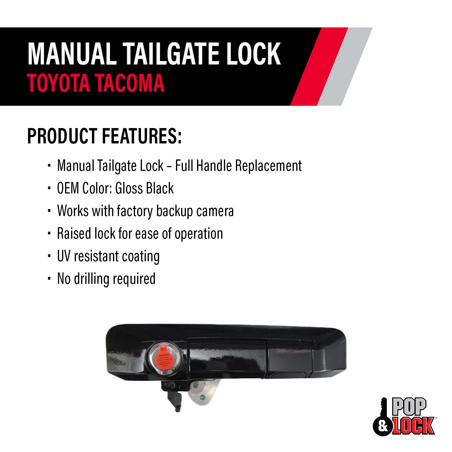 Pop & Lock Pl5410 Gloss Black: J202 Paint Code Manual Tailgate Lock With Bolt Codeable For Toyota Tacoma