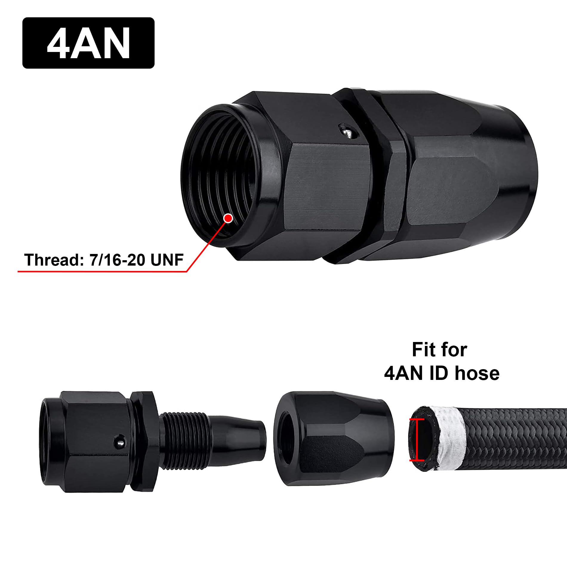 Evil Energy 4An Hose End Fitting Straight Swivel For Cpe Braided Hose Black 2Pcs