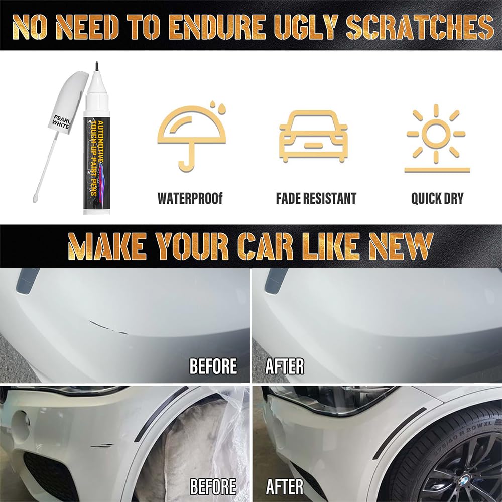 Pearl White Touch Up Paint for Cars, Auto Pearl White Car Paint Touch Up Pen, Two-In-One Car Paint Scratch Repair, Car Scratch R