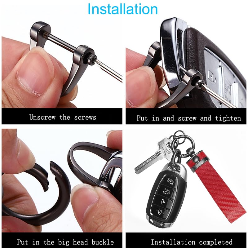 Carbon Fiber Style Car Keychain, Universal Key Chains Microfiber Leather For Men And Women, Rotatable With Anti-Lost D-Ring (Red)