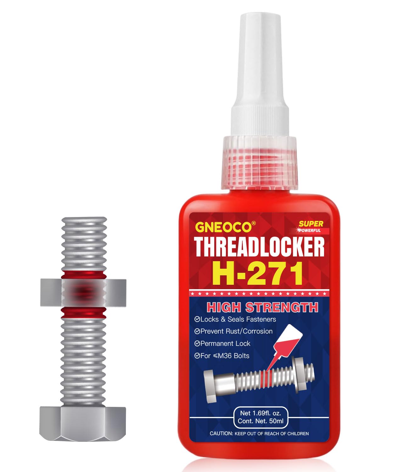 Threadlocker Red 271 1.69 Fl Oz/50 Ml, Thread Lock High Strength Lock Tight For Nuts, Bolts, Fasteners And Metals, Anaerobic Cur