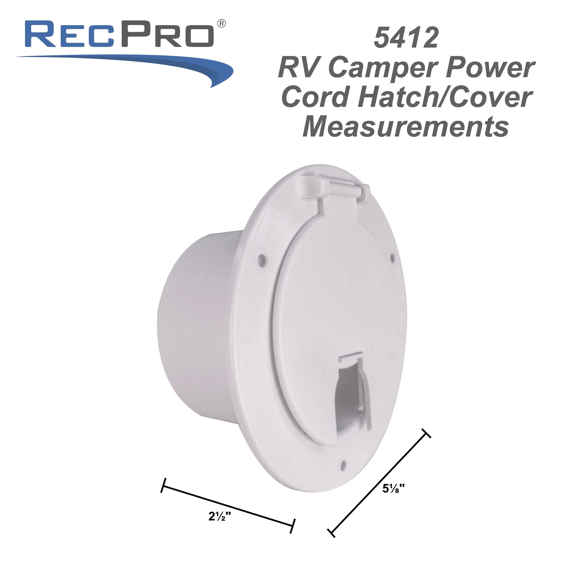 RecPro RV Power Cord Hatch Cover - White, Model 5412, Made in America