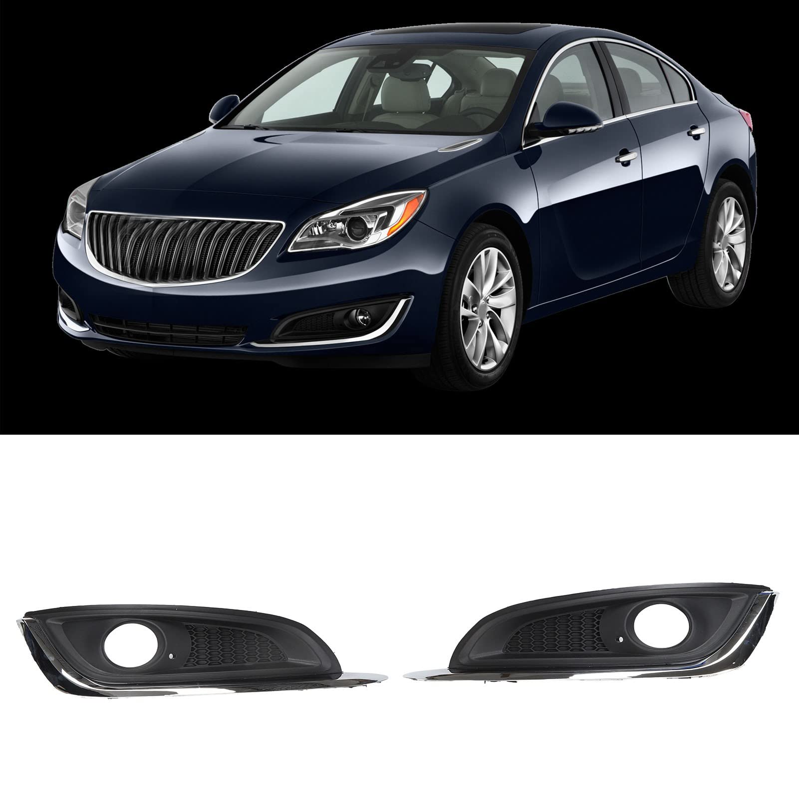 Aramox Fog Light Cover Trim, 23142357 23142358 Compatible with Regal 2014-2017, 1 Pair of Left Right Side Front Bumper Fog Light