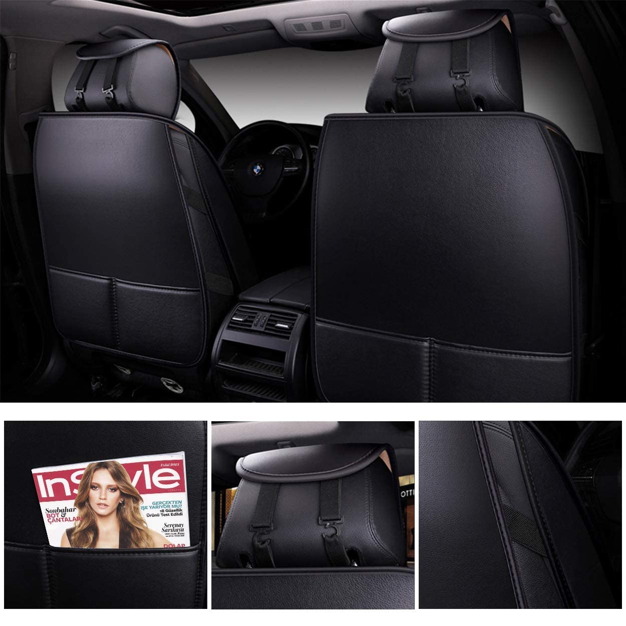 Freesoo Car Seat Cover Leather, Waterproof Seat Covers Full Set Automotive Cushion Universal Fit 5 Seats Sedan Suv Pick-Up Truck