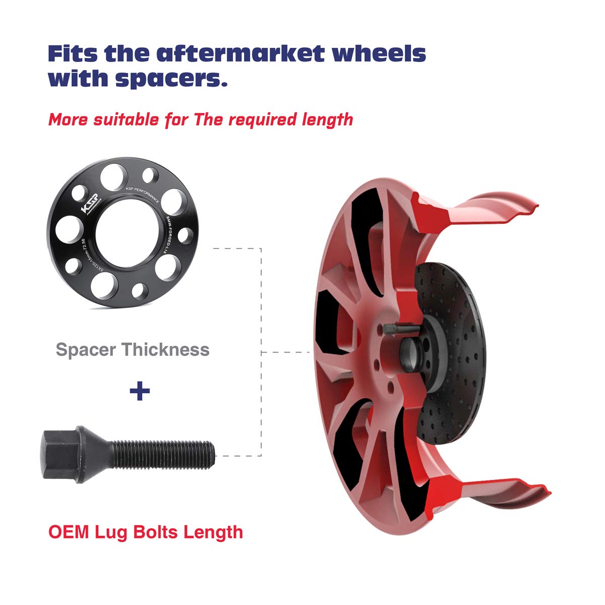 12X1.5Mm Tuner Lug Bolts, Ksp Conical Seat Extended 45Mm Shank 17Mm Hex For Aftermarket Wheels, 5Pcs Black