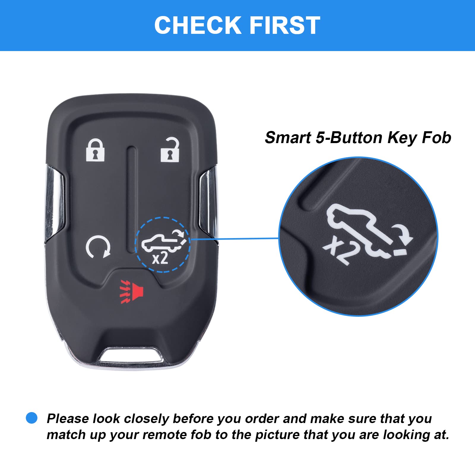 Pimcar Remote Silicone Protector Smart 5-Button Key Fob Case Cover Compatible With 2019-2023 Chevy Silverado And Gmc Sierra 1500 2500Hd 3500Hd Accessories (Blue & Black With White Button, 2Pcs)
