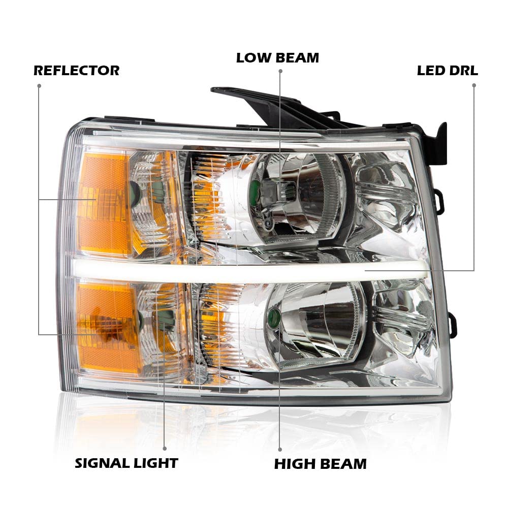 G-Plus Led Drl Headlights, Compatible With 2007-2014 Chevy Silverado 2500 3500 & Hd/2007-2013 Silverado 1500, Driver Side & Pass