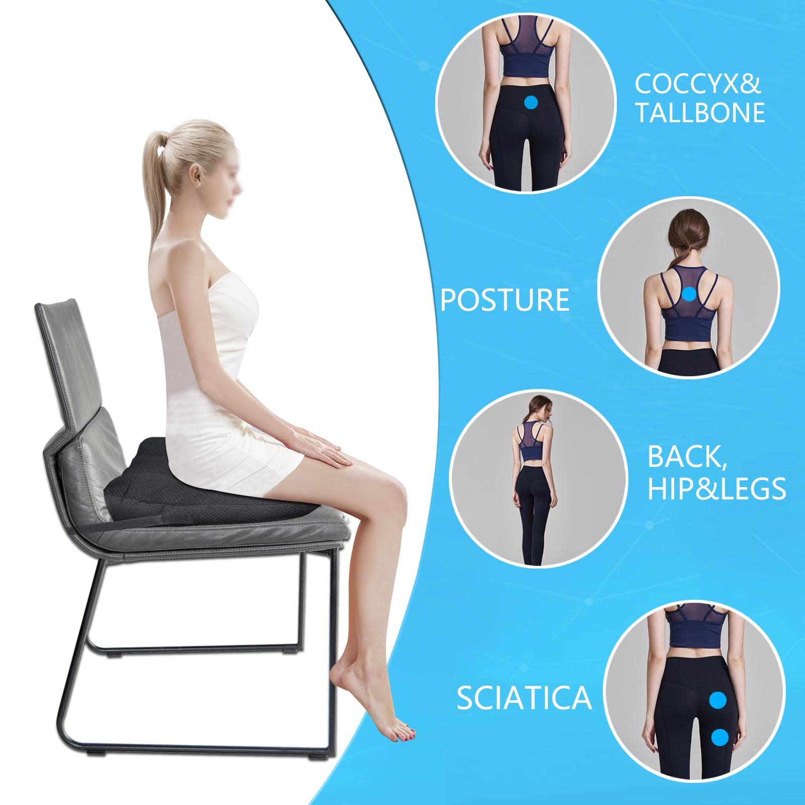 ZAVM Black Adult Booster Seat for Car, 17x17, 4 Thick Cushion for Short Drivers & Office Chairs