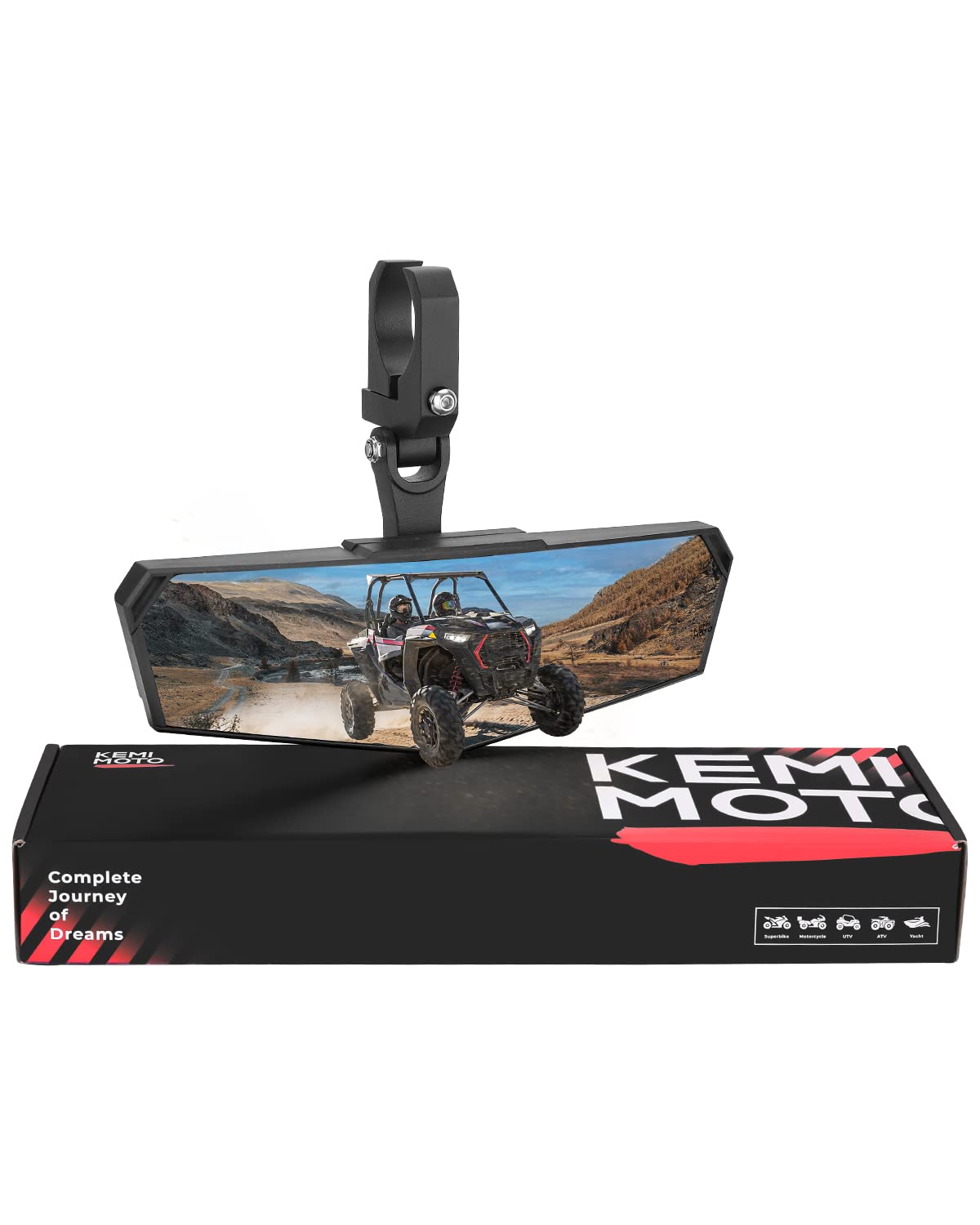 Kemimoto Utv Rear View Mirror, Sxs Utv Mirror Clear View With 1.65-2 Inch 360 Adjustable Low Profile Aluminum Clamp Compatible W