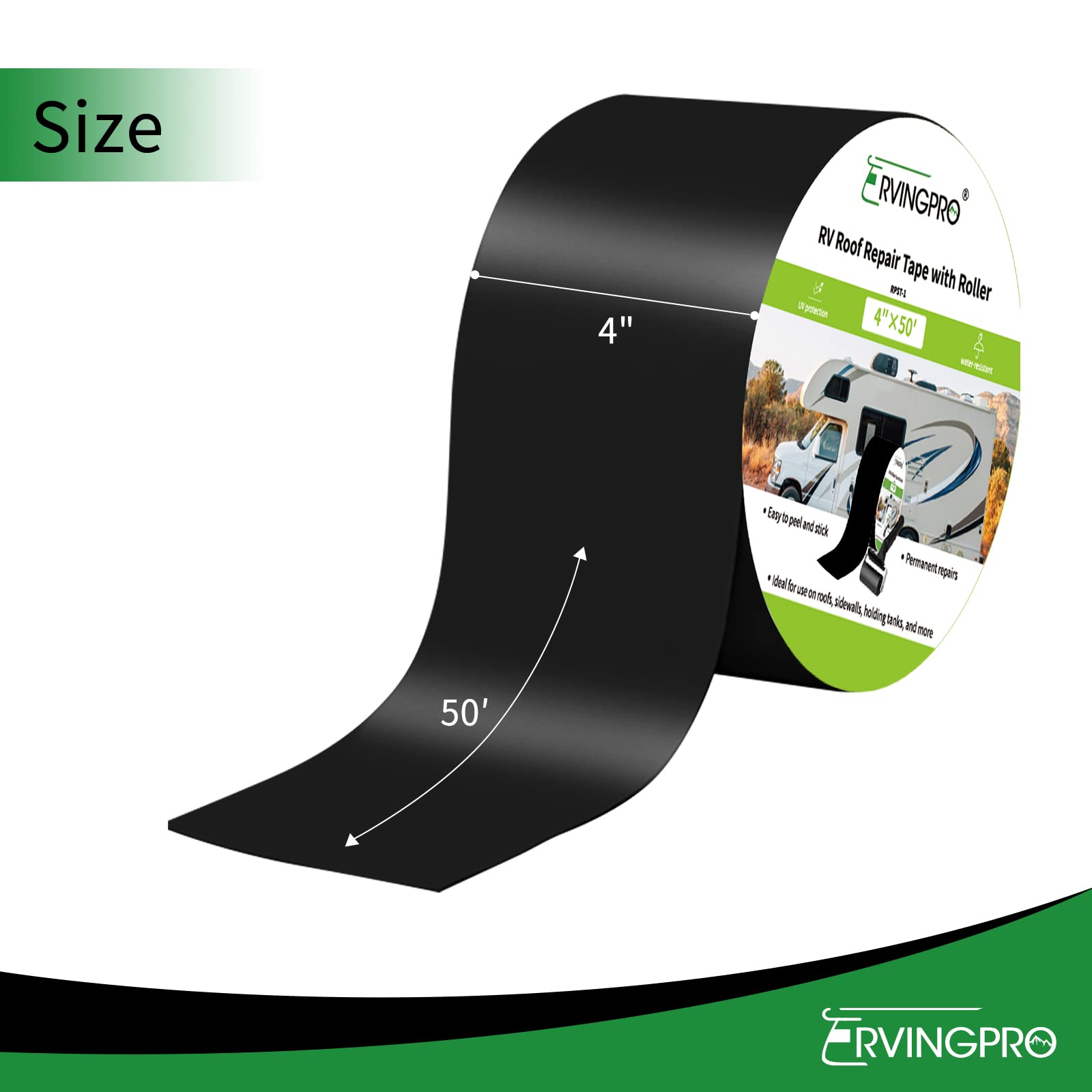 Rvingpro Rv Roof Tape Black With Roller, 4 Inch X 50 Feet Rv Tape For Roof Repair, Waterproof & Uv-Resistant Rv Roof Sealant Tape For Camper, Trailer, Boat Sealing