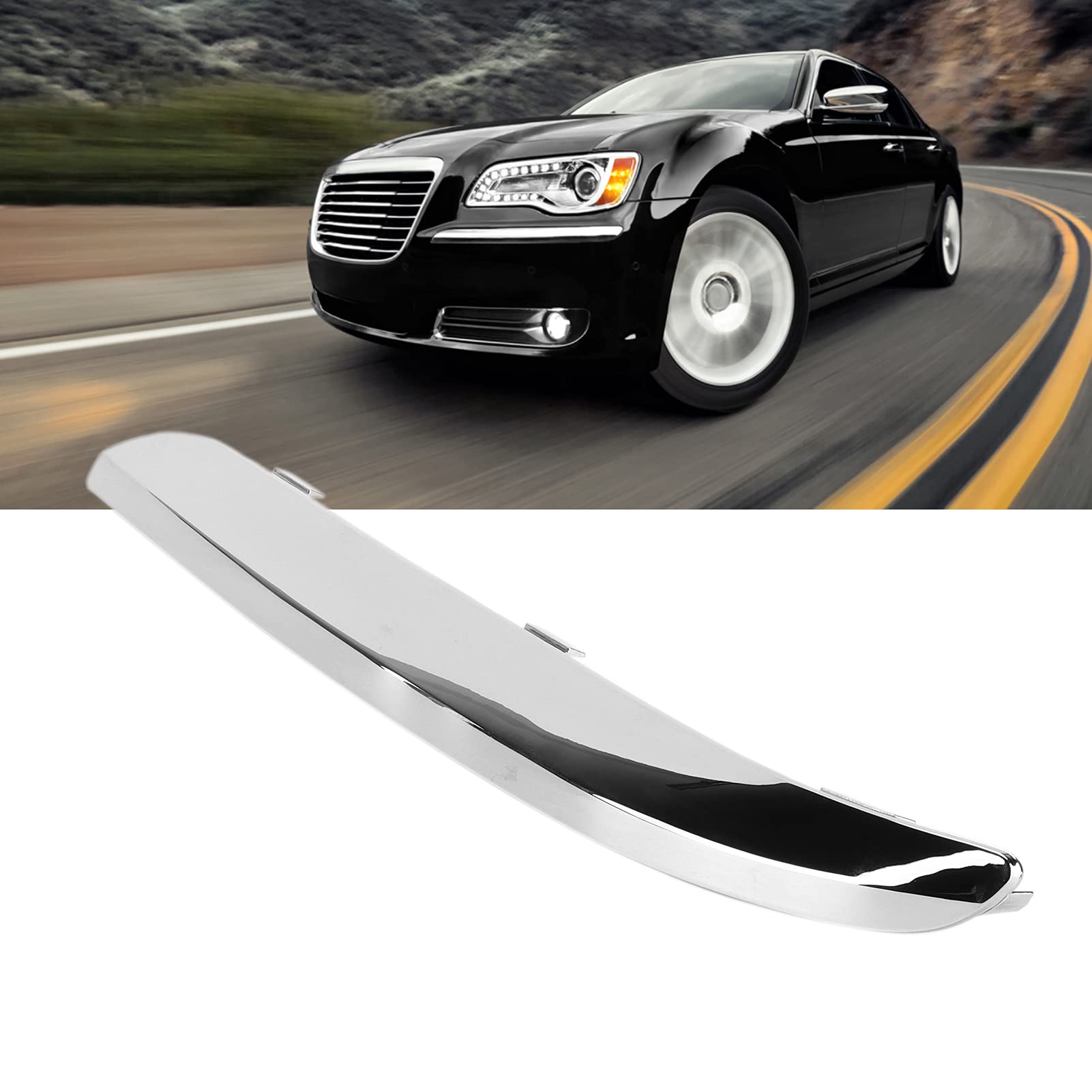 Front Bumper Molding, Qiilu Front Bumper Molding, Chrome Front Bumper Molding Trim Left Side Replacement For Chrysler 300 68127941Ab