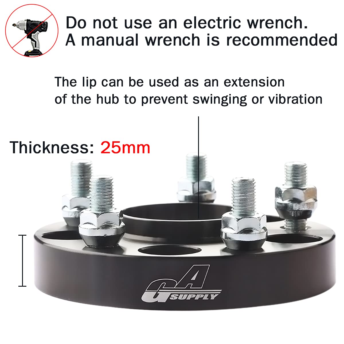 Gasupply 1 Inch 5X114.3 Wheel Spacers Hubcentric, 5 Lug 25Mm Wheel Spacers 5X4.5 67.1Mm Hub Bore 12X1.5 Studs, Compatible With C