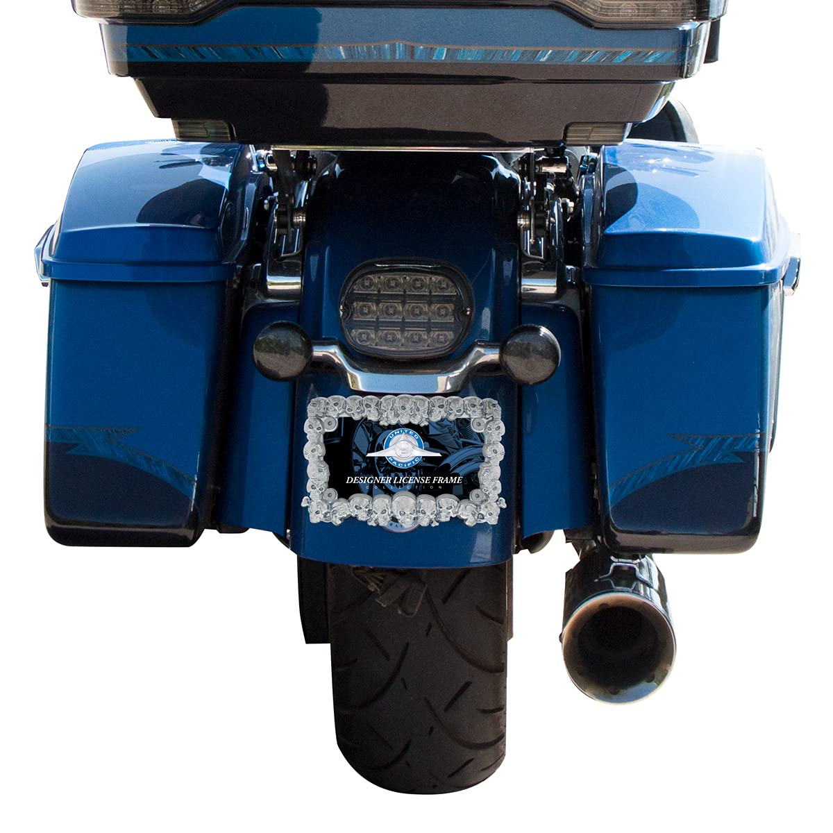 United Pacific 50065 Chrome Skull Motorcycle License Plate Frame, Fits U.S. Motorcycle Plates – One Unit