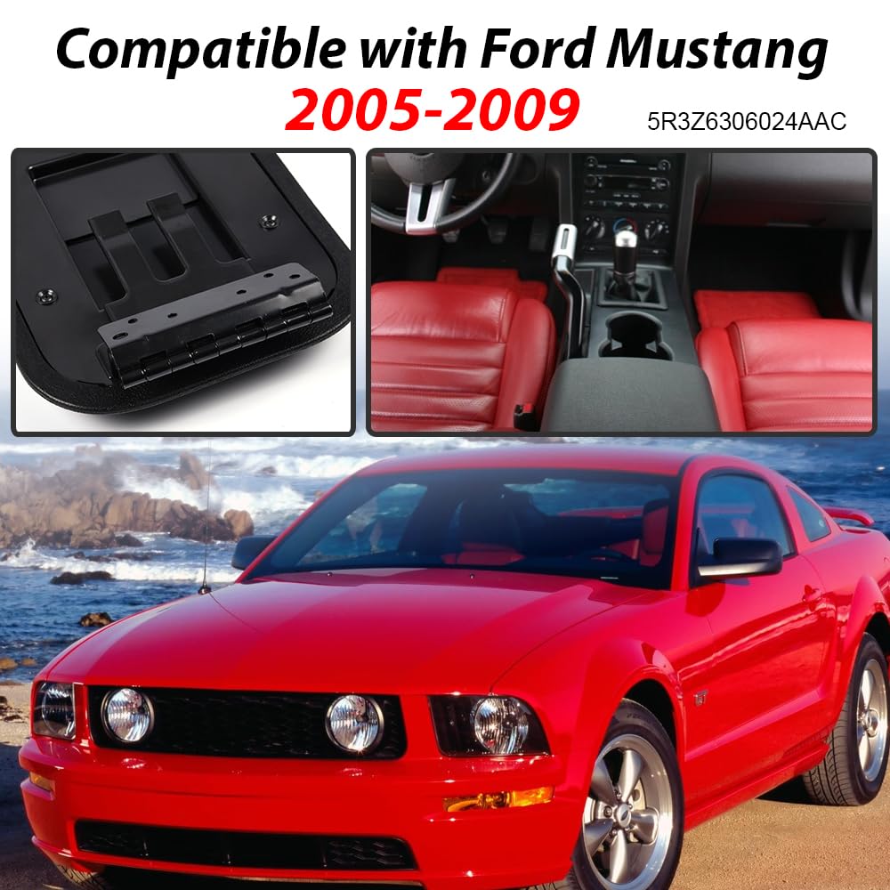 Allgood Center Console Armrest Lid W/Latch Compatible With Ford Mustang 2005 2006 2007 2008 2009 Replacement 5R3Z6306024Aac Black