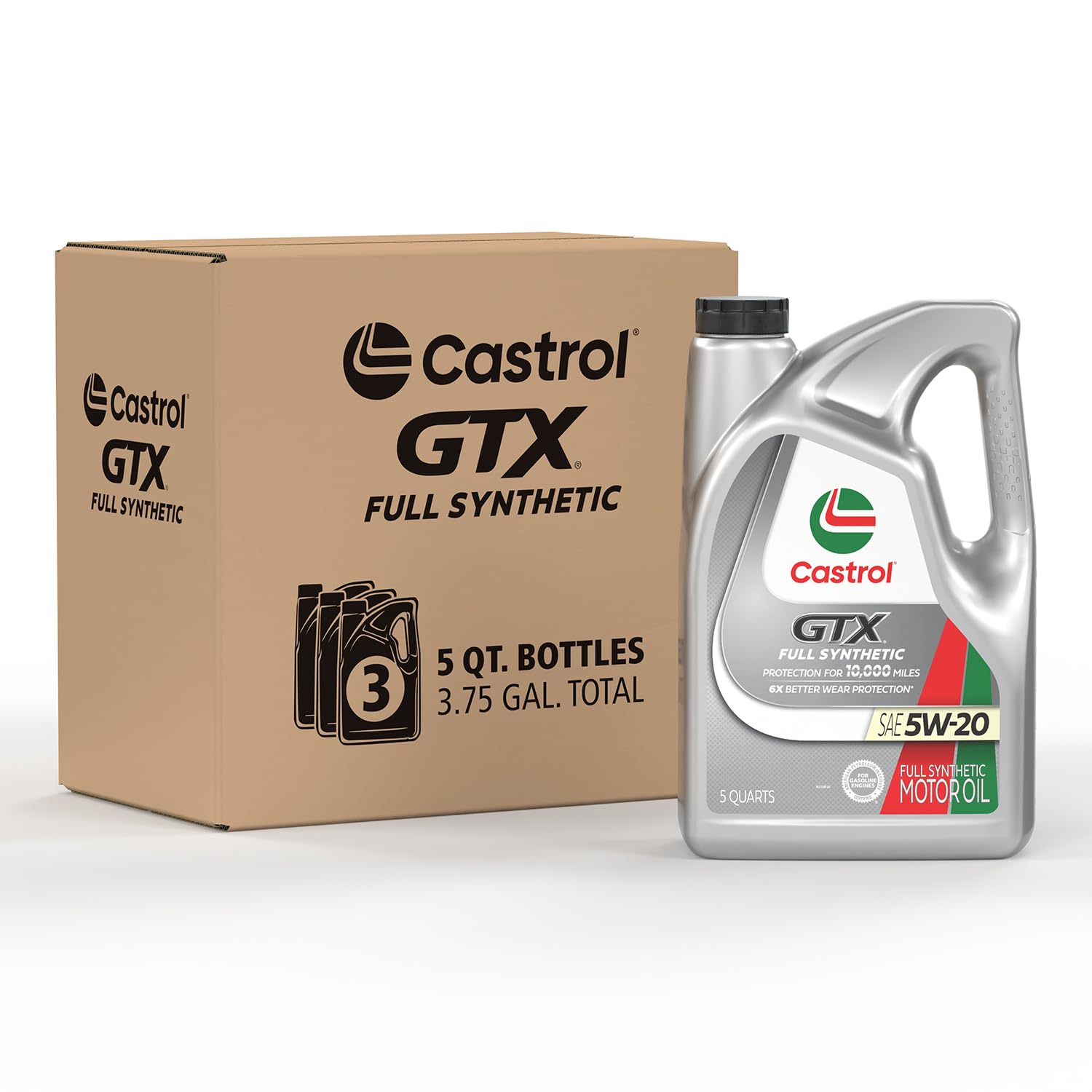 Castrol Gtx Full Synthetic 5W-20 Motor Oil, 5 Quarts, Pack Of 3
