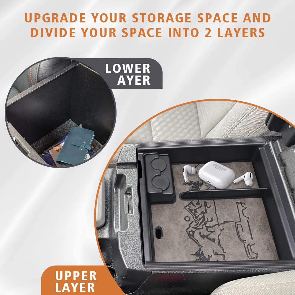 Triplealiners For 2023 Tacoma Center Console Organizer With Leather Trim Inserts Compatible With Toyota Tacoma 2016 2017 2018 2019 2020 2021 2022 2023 Armrest Storage Box (Leather Retro Grey)