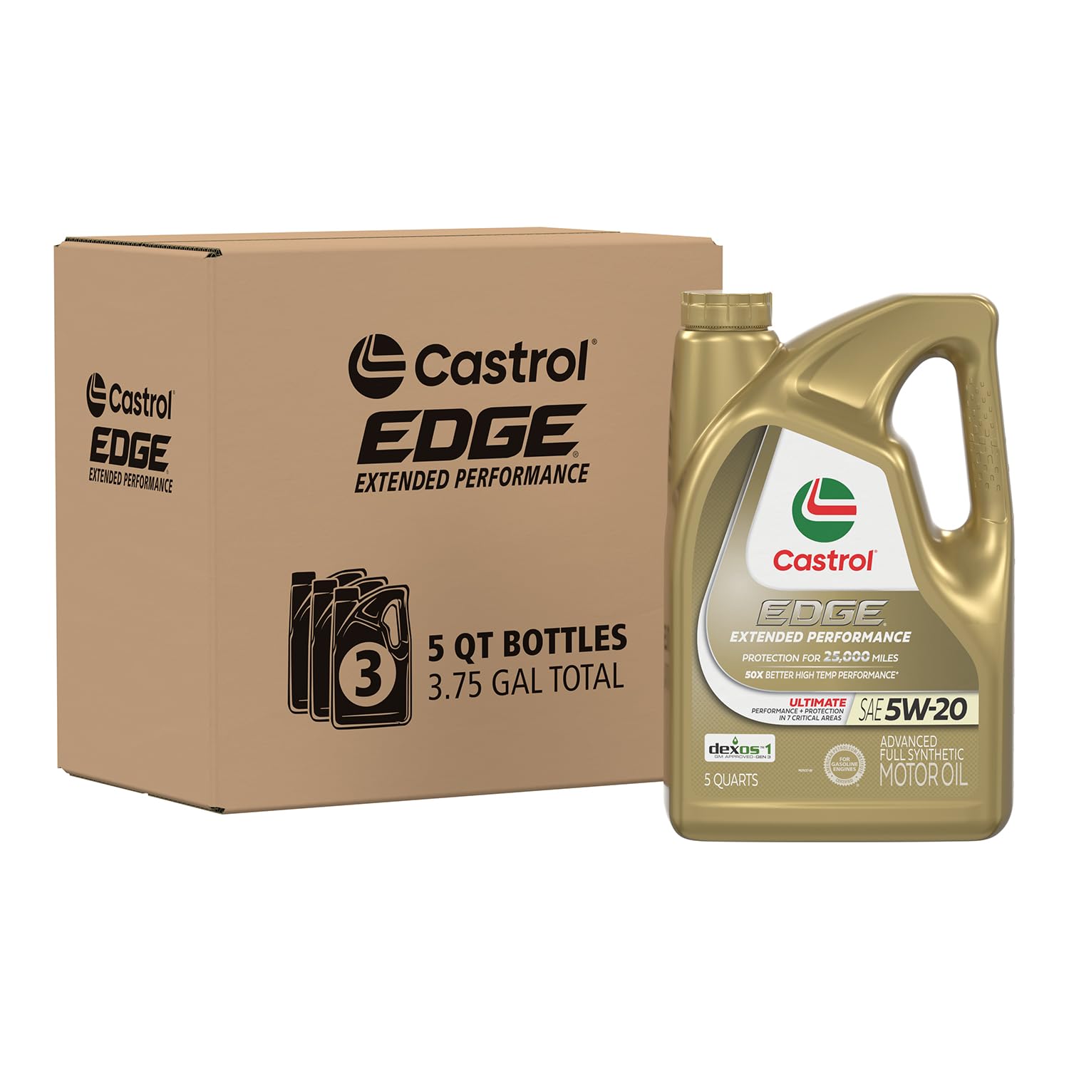 Castrol Edge Extended Performance 5W-20 Advanced Full Synthetic Motor Oil 5 Quart, Pack Of 3